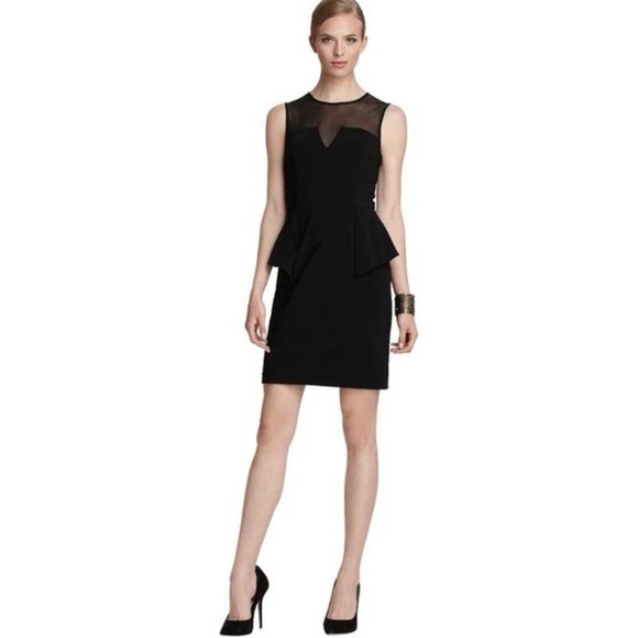 Cache Black Illusion Mesh Peplum Sheath Cocktail Party Dress 4 Nwt - Picture 2 of 10